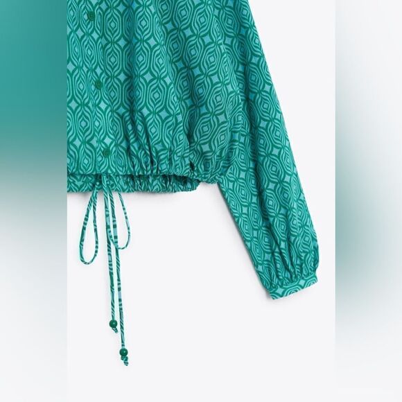 ZARA TIED PRINTED BLOUSE - Picture 8 of 10